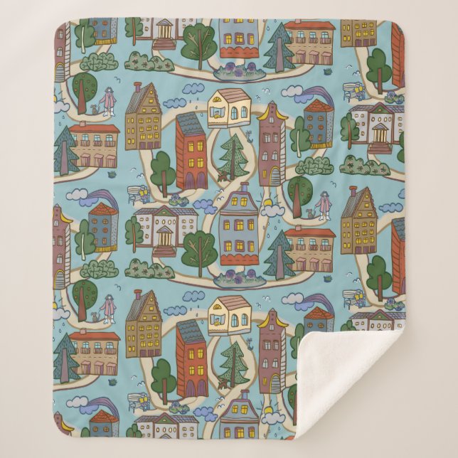 Cobertor Sherpa little city houses pattern  (Frente)