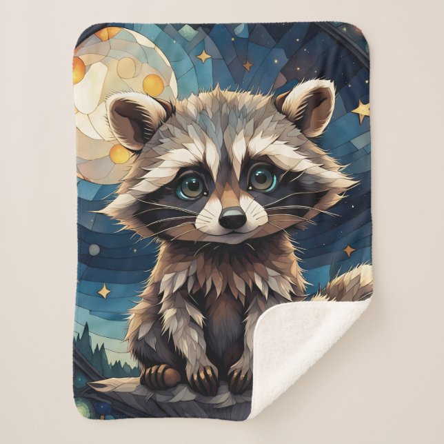 Cobertor Sherpa Little Raccoon Night Sky Glass (Frente)