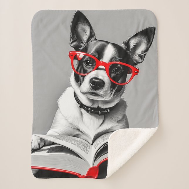 Cobertor Sherpa Livro de Leitura de Cães (Frente)