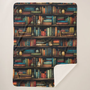 Cobertor Sherpa Livros de Vintage no Padrão de estante de livros