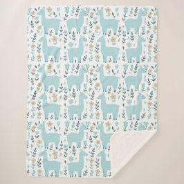 Cobertor Sherpa Llama & Flowers Sherpa Blanket - Customized Sizing