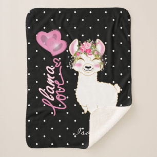Cobertor Sherpa Llama Love in Pink Floral