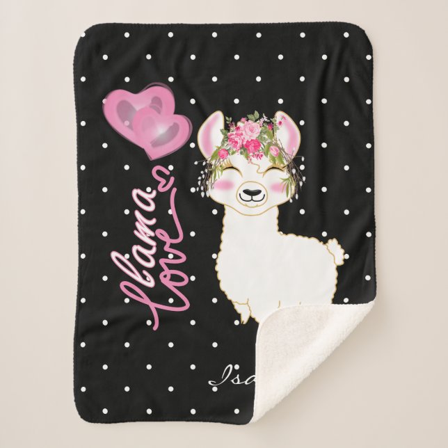 Cobertor Sherpa Llama Love in Pink Floral (Frente)