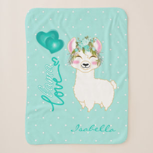 Cobertor Sherpa Llama Love in Teal Floral Design