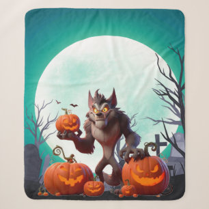 Cobertor Sherpa Lobisomem e abóboras de Halloween