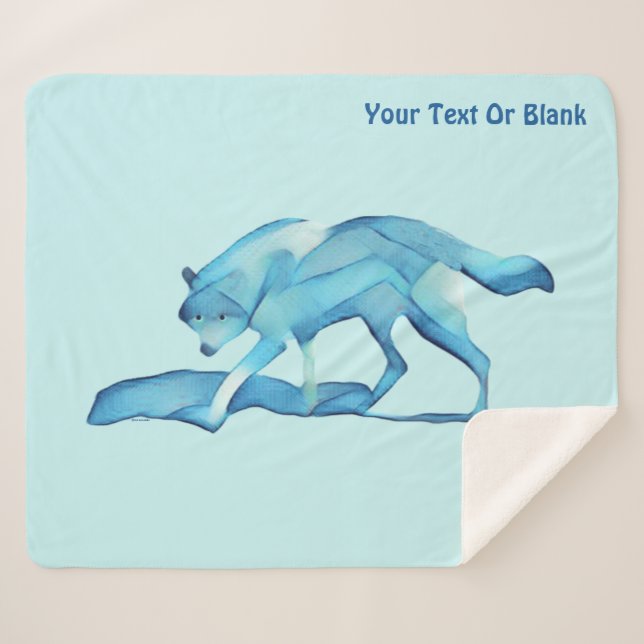 Cobertor Sherpa Lobo Azul Na Neve (Frente (Horizontal))
