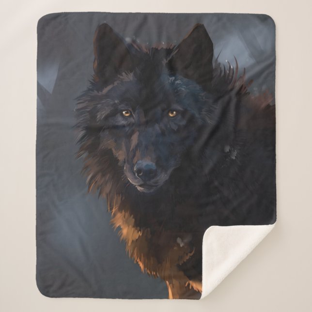 Cobertor Sherpa lobo negro (Frente)