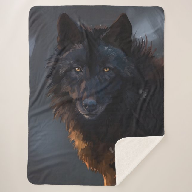 Cobertor Sherpa lobo negro (Frente)