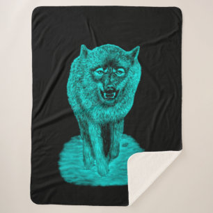 Cobertor Sherpa Lobo Negro Zangado na Noite