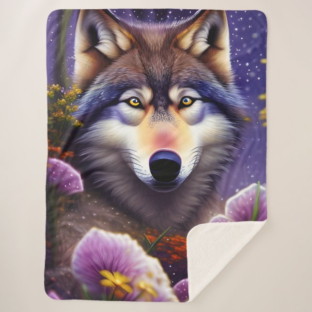 Cobertor Sherpa Lobo Solitário na Noite (Frente)