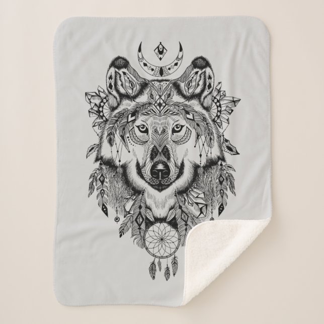 Cobertor Sherpa Lobo tribal indiano (Frente)