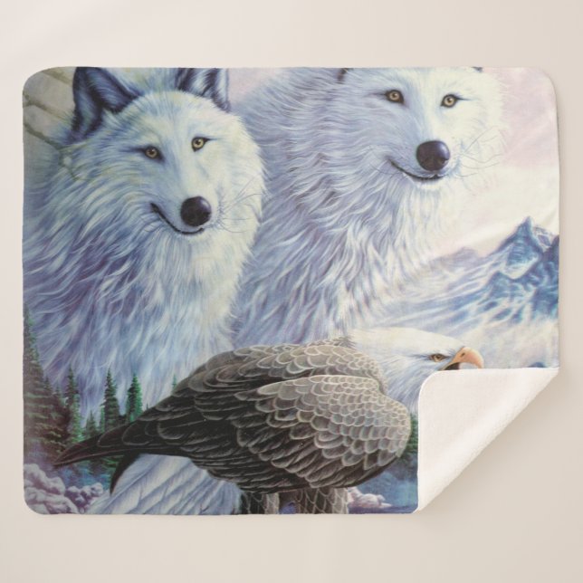 Cobertor Sherpa Lobos e águia careca (Frente (Horizontal))