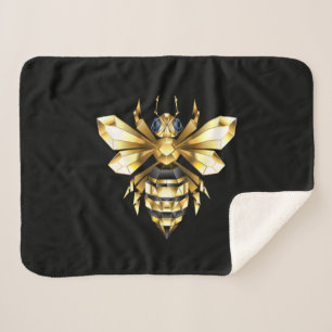 Cobertor Sherpa Logotipo Faux Gold Foil Polygonal da Abelha em Pre