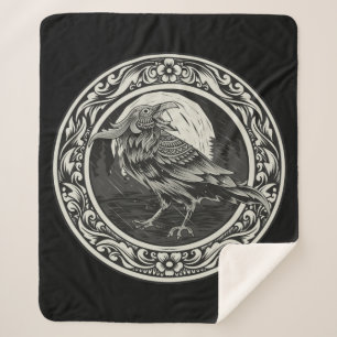 Cobertor Sherpa Logotipo Raven Norse Black Bird Medallion Art