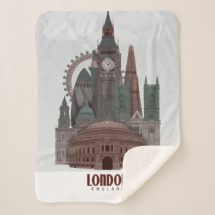 Cobertor Sherpa Londres em Nuvens Vermelhas e Verde