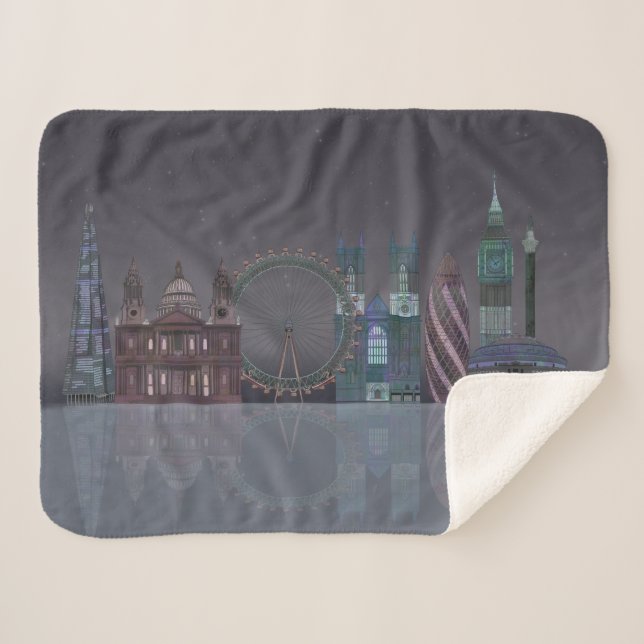Cobertor Sherpa Londres Skyline Night Refletions (Frente (Horizontal))
