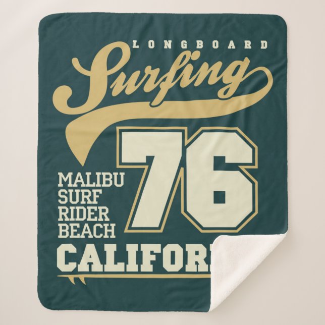Cobertor Sherpa Longboard que surfa | Califórnia 76 (Frente)