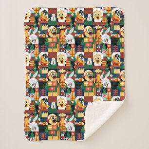 Cobertor Sherpa LOONEY TUNES™ Holiday Block Patterno