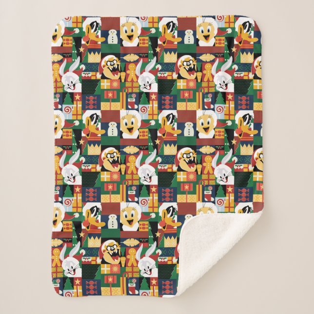 Cobertor Sherpa LOONEY TUNES™ Holiday Block Patterno (Frente)