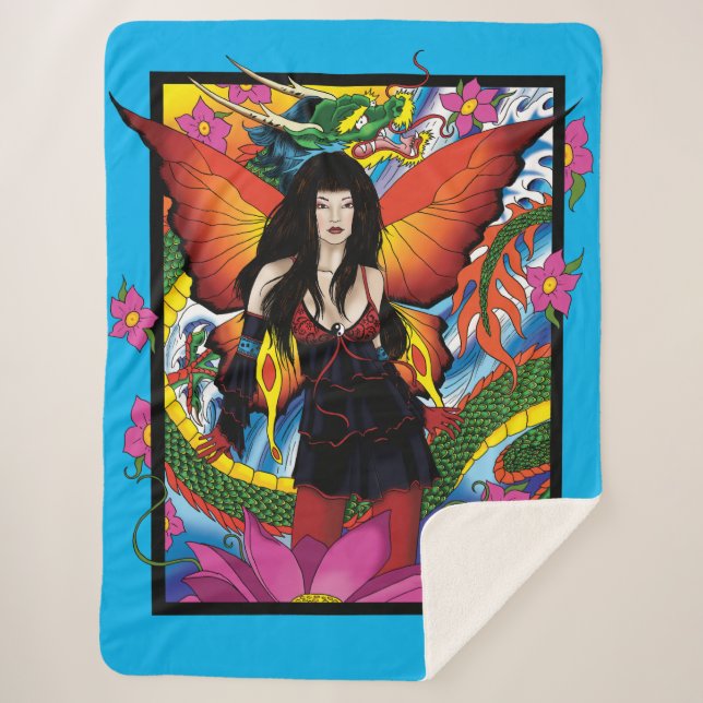 Cobertor Sherpa Lotus Fairy Chinese Water Dragon (Frente)