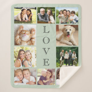 Cobertor Sherpa Love 10 Photo Collage Sage Green