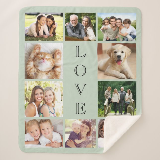 Cobertor Sherpa Love 10 Photo Collage Sage Green (Frente)