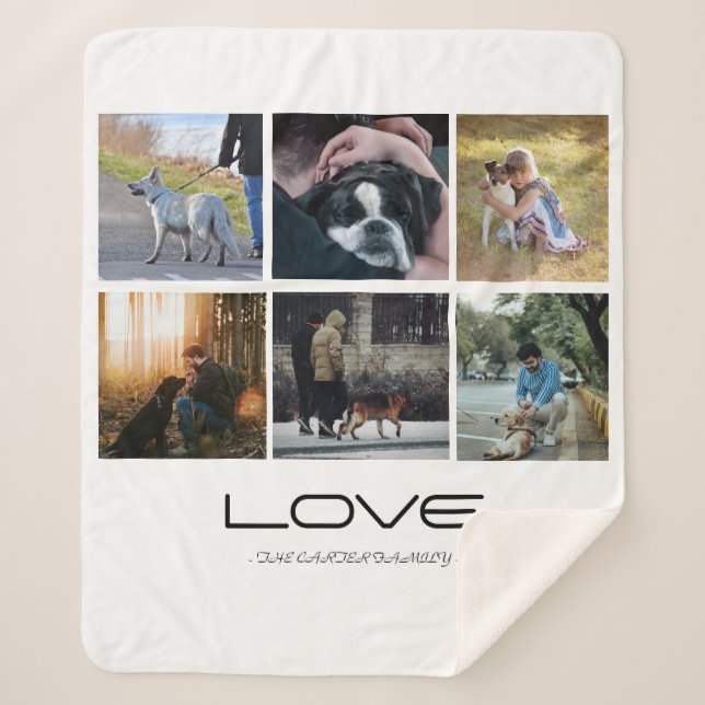 Cobertor Sherpa Love Dog Family Portrait Collage Design (Frente)