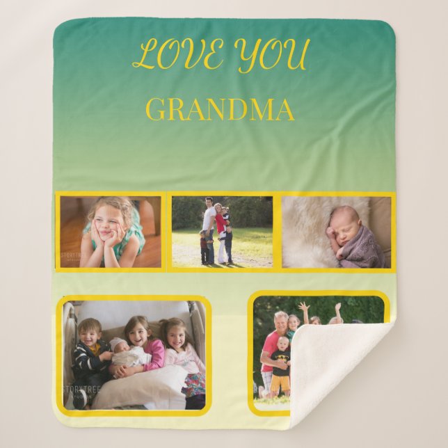 Cobertor Sherpa Love You Grandma Collage with Gold Script (Frente)