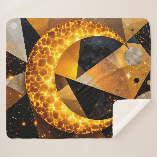 Cobertor Sherpa Lua Crescente ouro com Estrelas Geométricas Cósmic (Frente (Horizontal))
