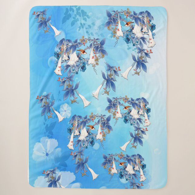 Cobertor Sherpa Lua-flor ilustrada em aquarela (Frente)