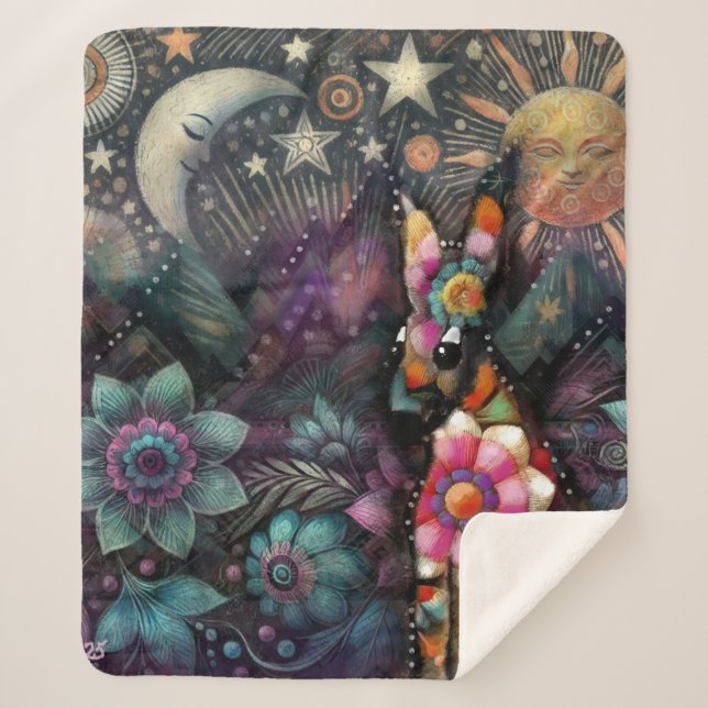 Cobertor Sherpa Lua Floral do Southwest Coyote Animal (Frente)