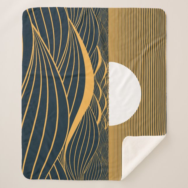 Cobertor Sherpa Lua-sol estilizada, ilustração do mar escuro. (Frente)