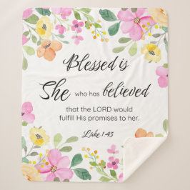 Cobertor Sherpa Luke 1:45 Abençoado é Ela, Escritura de Escritura