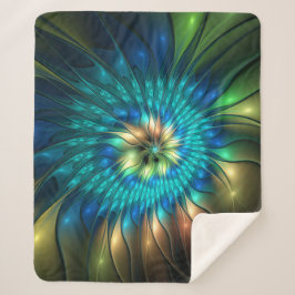 Cobertor Sherpa Luminosa Fantasia Flor, Colorida Abstrato Fractal