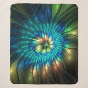Cobertor Sherpa Luminosa Fantasia Flor, Colorida Abstrato Fractal