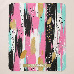 Cobertor Sherpa Luxo Abstrato Rosa Dourado Menta