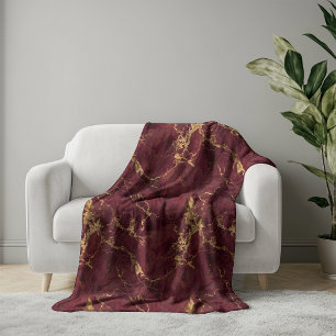 Cobertor Sherpa Luxo Elegante Aconchegante Mármore Dourado Burgund