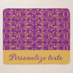 Cobertor Sherpa Luxo Personalizado em Ouro Floral Damask sobre Rox