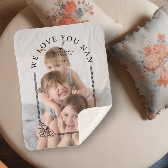 Cobertor Sherpa Luxurious Ornamental Dome Arch Effect Custom Photo (Luxurious Ornamental Dome Arch Effect with Custom Photo I Love Nan Quote Sherpa Blanket. )