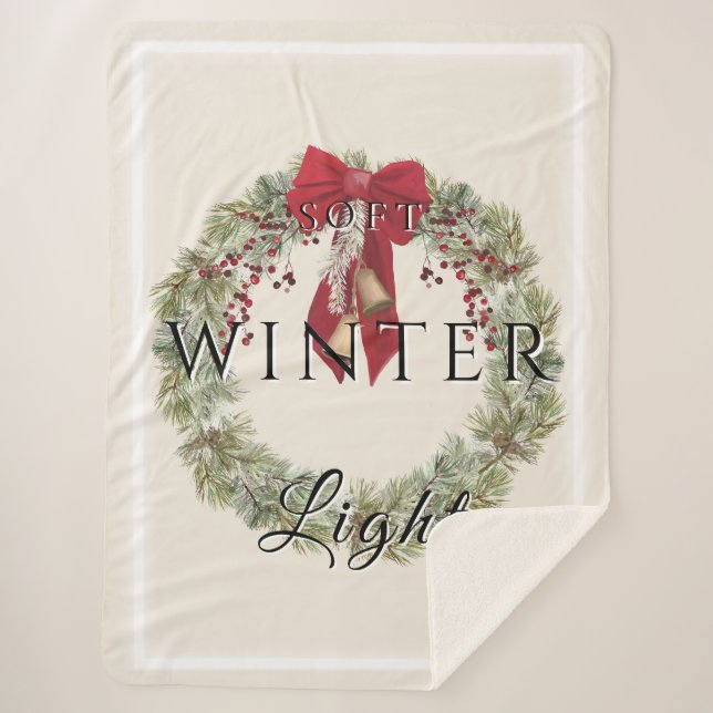 Cobertor Sherpa Luz de inverno suave com coroa de Natal (Frente)