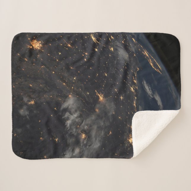 Cobertor Sherpa Luzes Da Cidade À Noite No Planeta Terra (Frente (Horizontal))