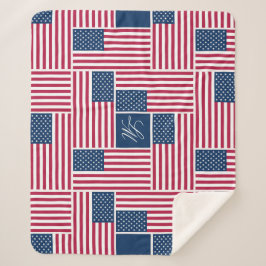 Cobertor Sherpa M Monograma Bandeira Americana Patriótica American