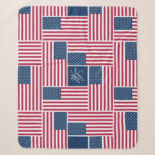 Cobertor Sherpa M Monograma Bandeira Americana Patriótica American