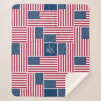 Cobertor Sherpa M Monograma Bandeira Americana Patriótica American