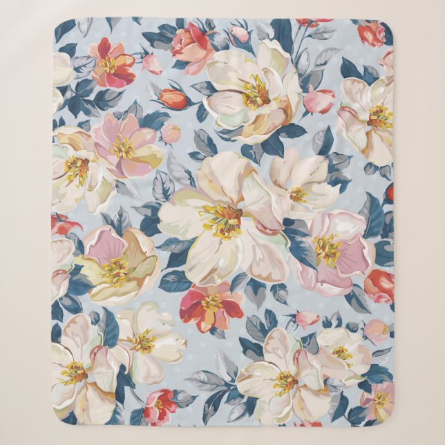 Cobertor Sherpa Maçaneira florescente, padrão de elegância. (Frente)