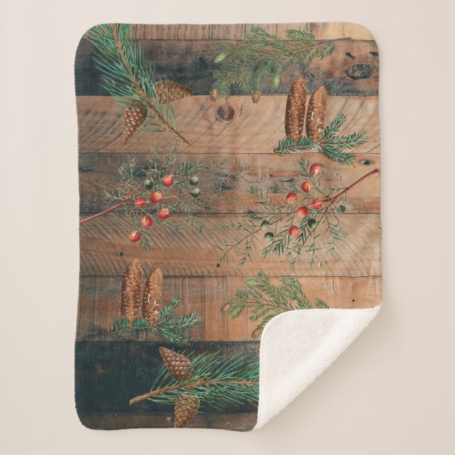 Cobertor Sherpa Madeira de pinheiro, Coníferas Russas de Natal (Frente)