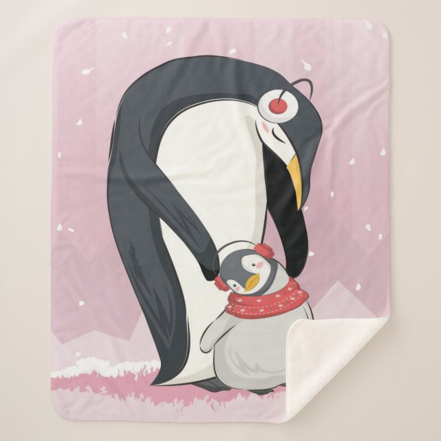 Cobertor Sherpa Mãe E Pinguim Bebê | Presentes Para Bebês (Frente)