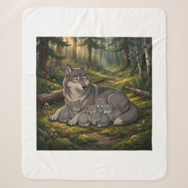 Cobertor Sherpa Mãe Loba E Filhotes