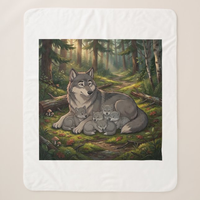 Cobertor Sherpa Mãe Loba E Filhotes   (Frente)