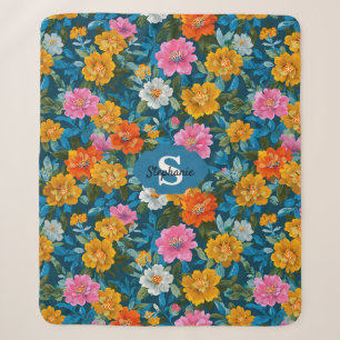 Cobertor Sherpa Magenta Amarelado Floral Teal Escuro Temperamental